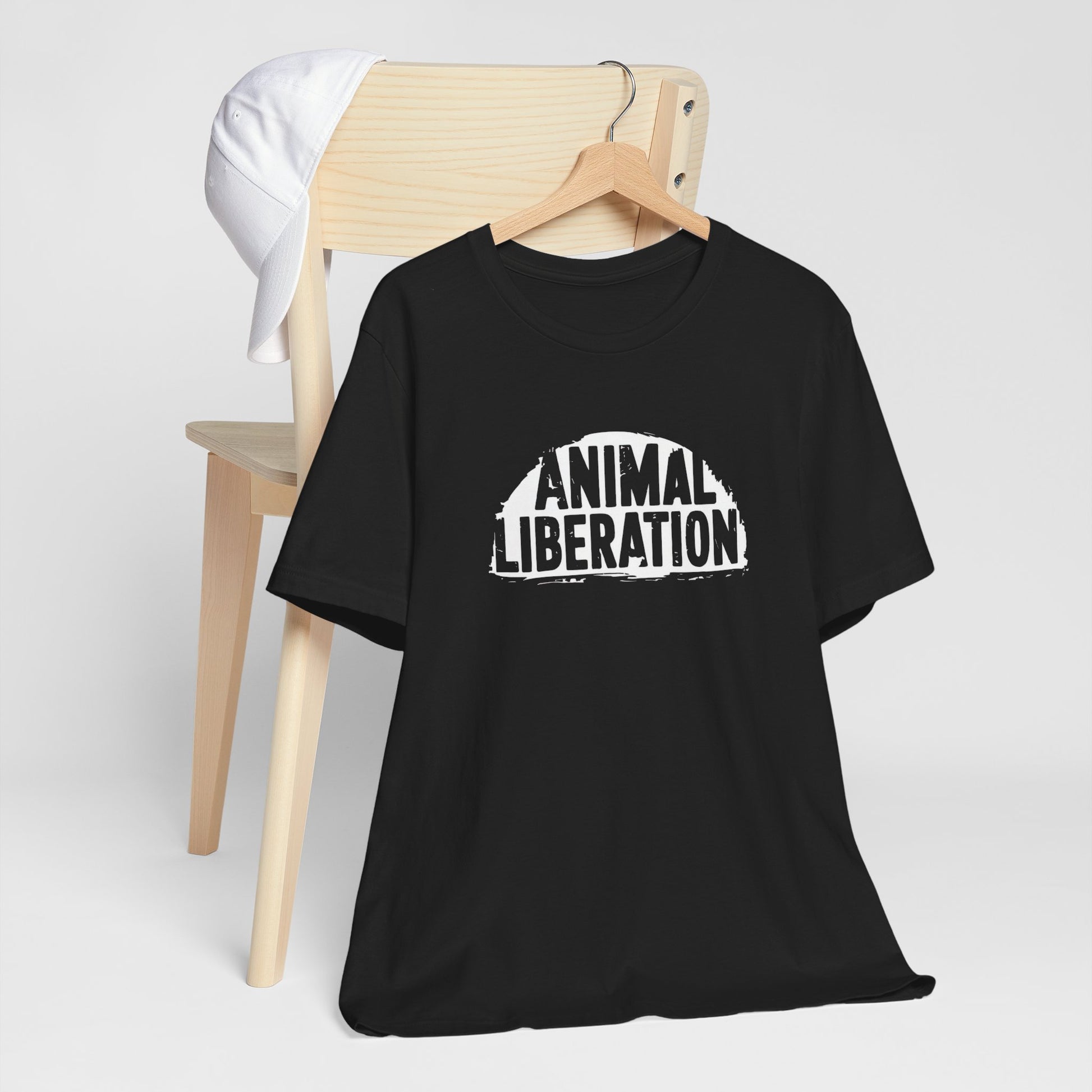 Black and white Animal Liberation vegan activism t-shirt