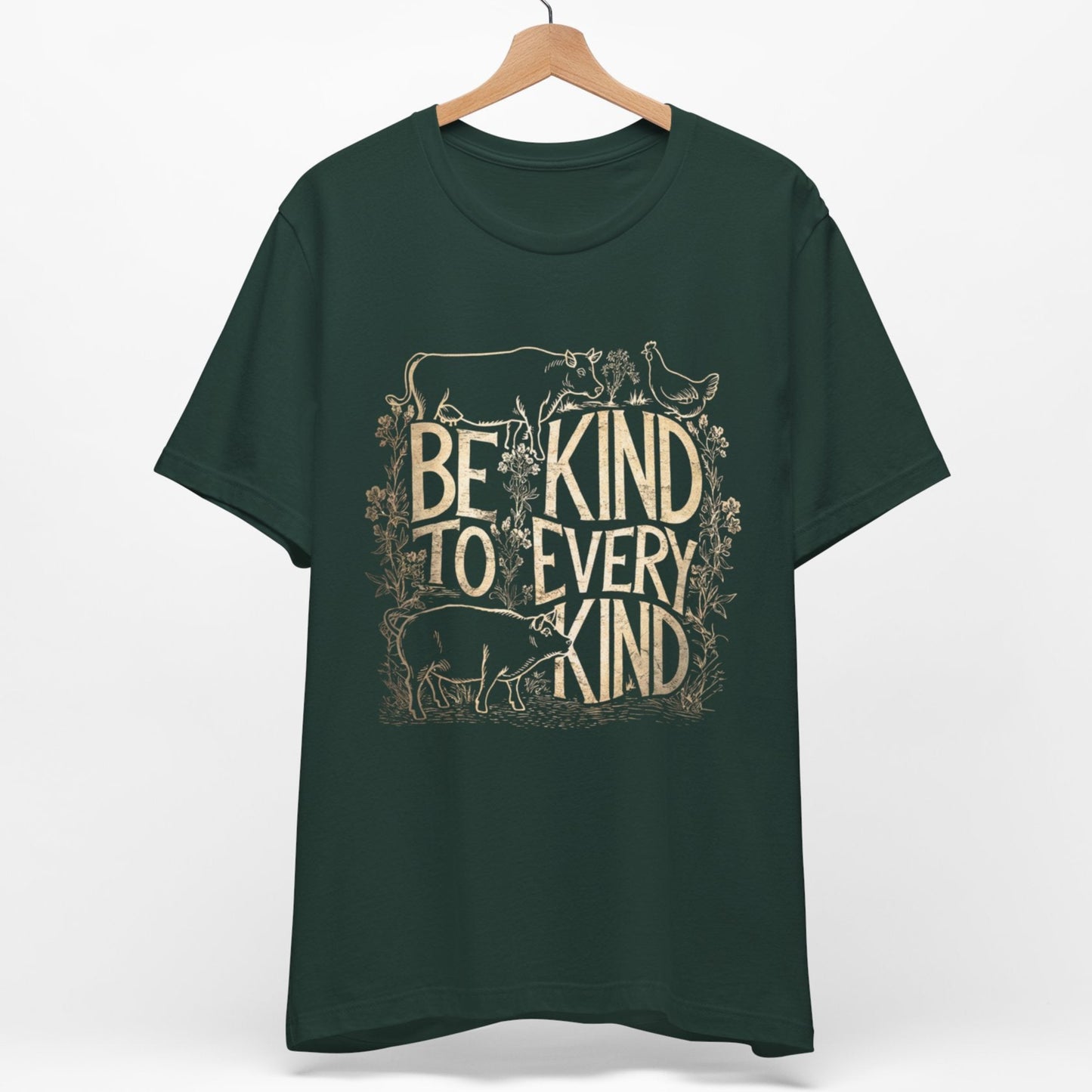 Be kind to every kind dark green vegan tee