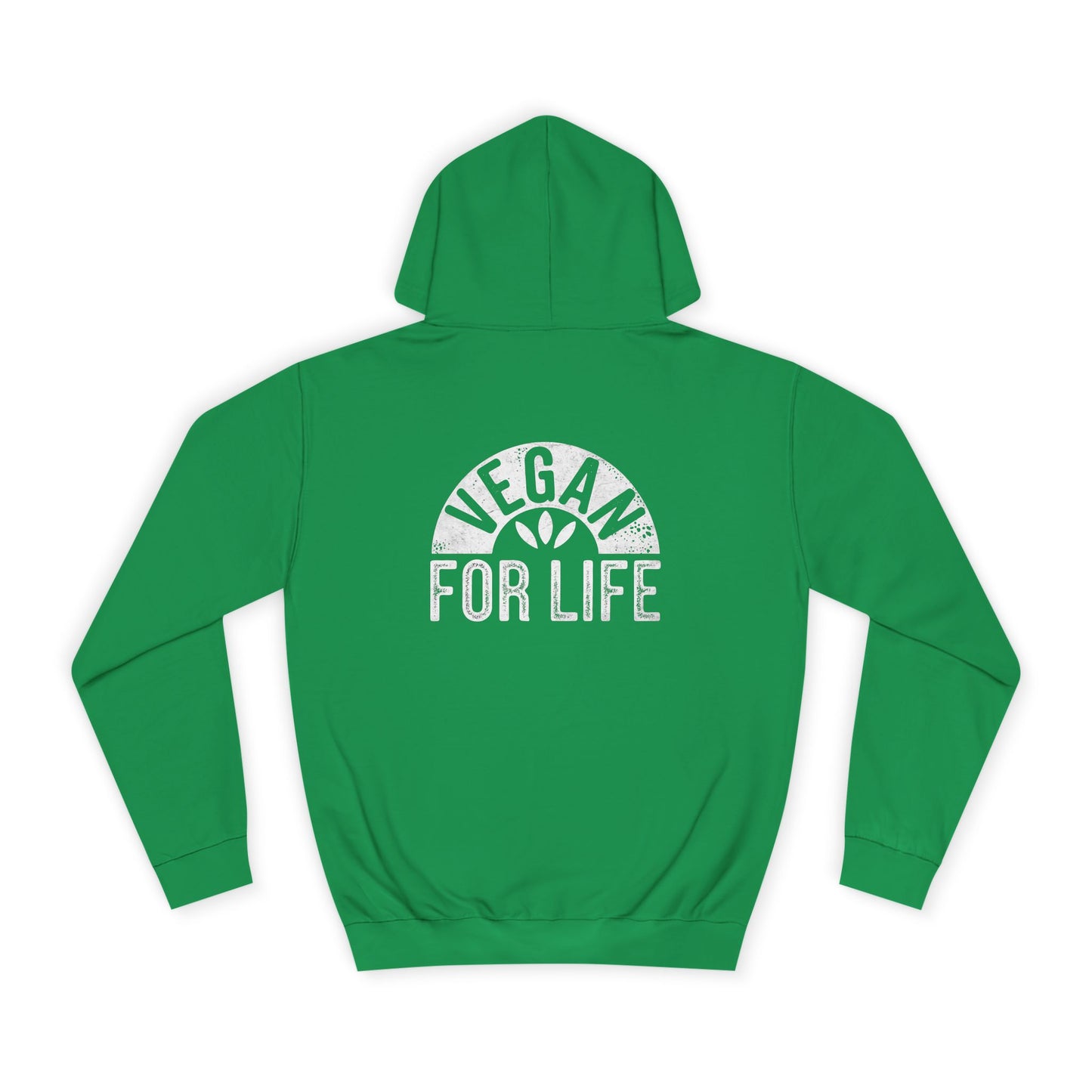 Green Vegan Hoodie with Vegan For Life distressed  Back Print