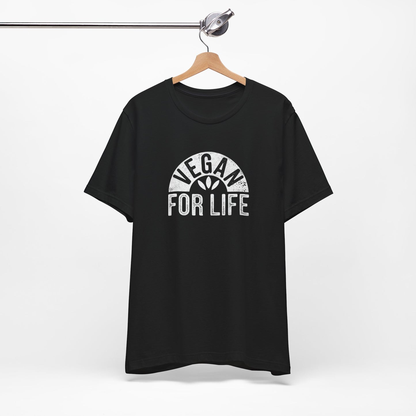 Black vegan tee with the distressed slogan Vegan For Life