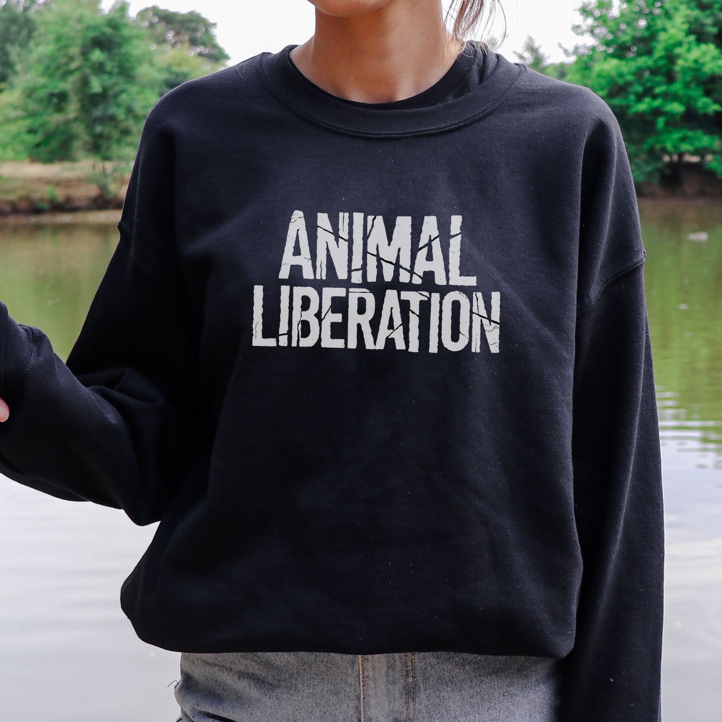 Black animal liberation sweatshirt for animal rights activists