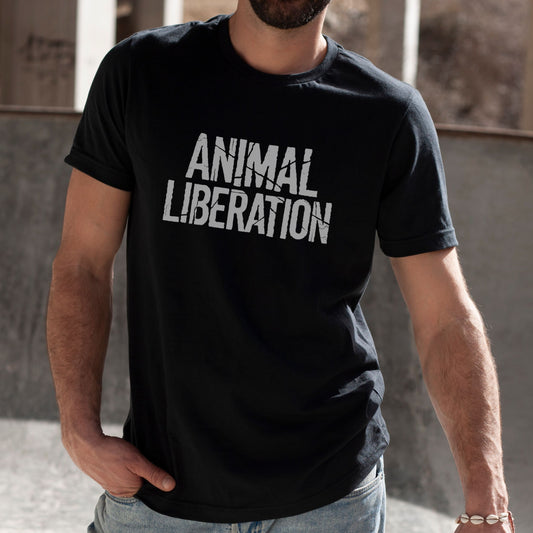 Black animal liberation t-shirt for animal rights advocates