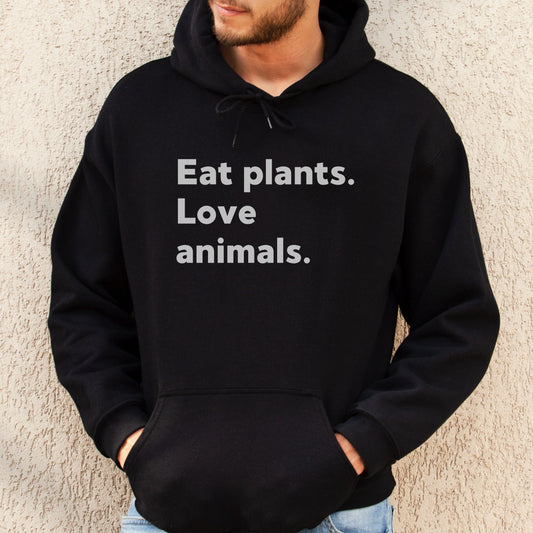 Eat plants love animals black vegan hoodie