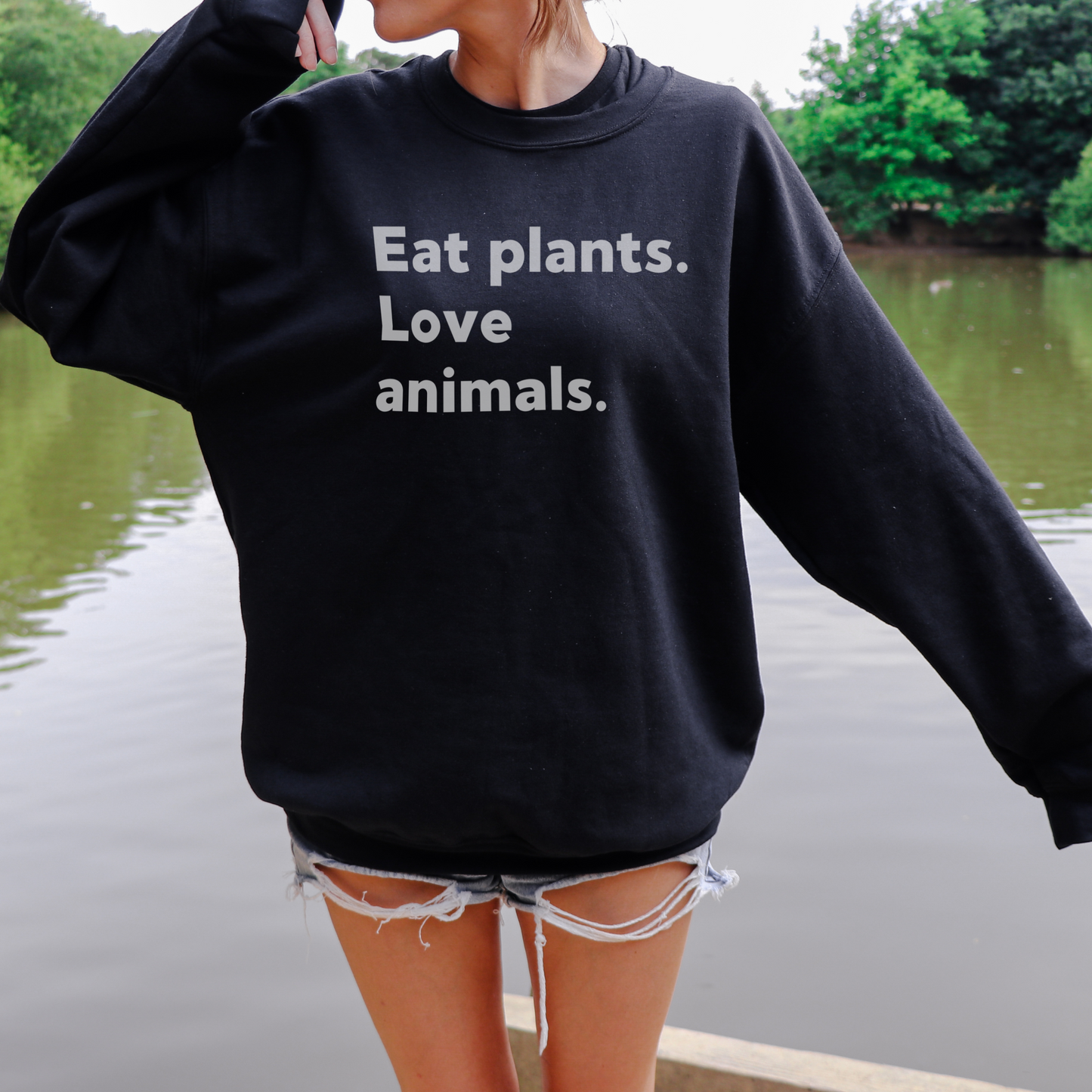 Eat plants love animals black animal rights sweatshirt