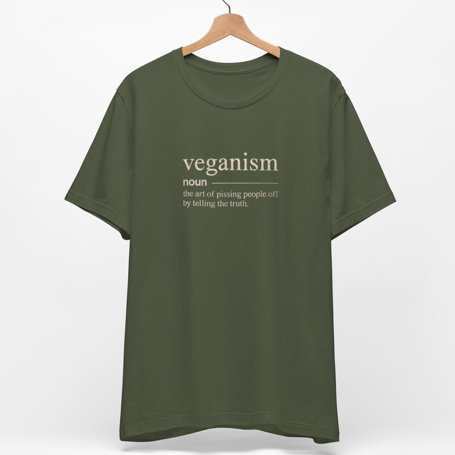 A funny khaki green vegan dictionary definition t shirt.