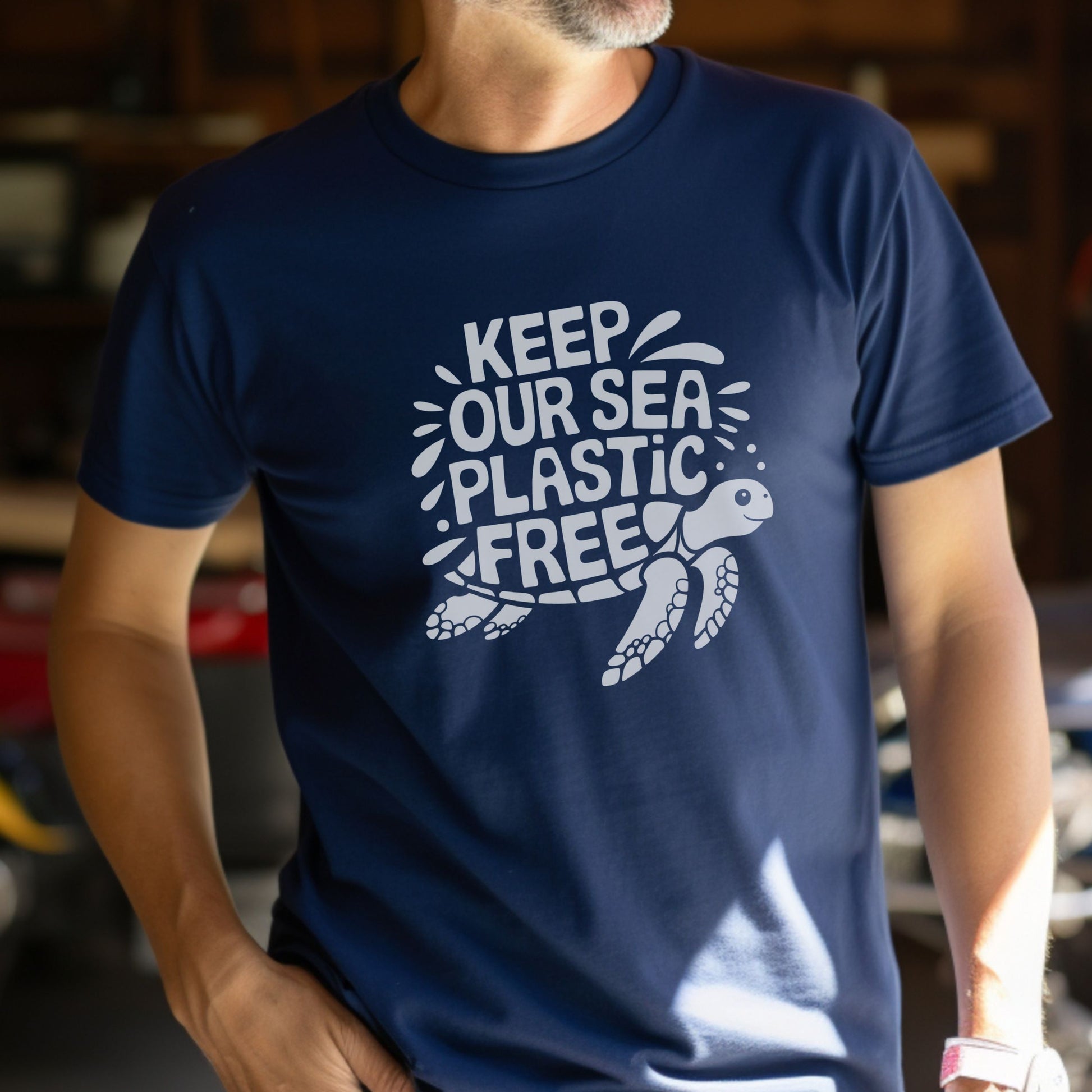 Keep our sea plastic free navy blue t-shirt