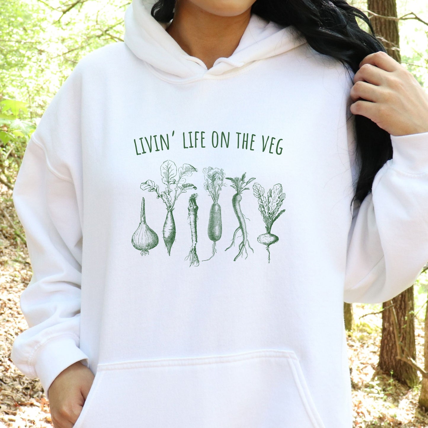 Livin life on the veg funny vegan vegetarian white hoodie