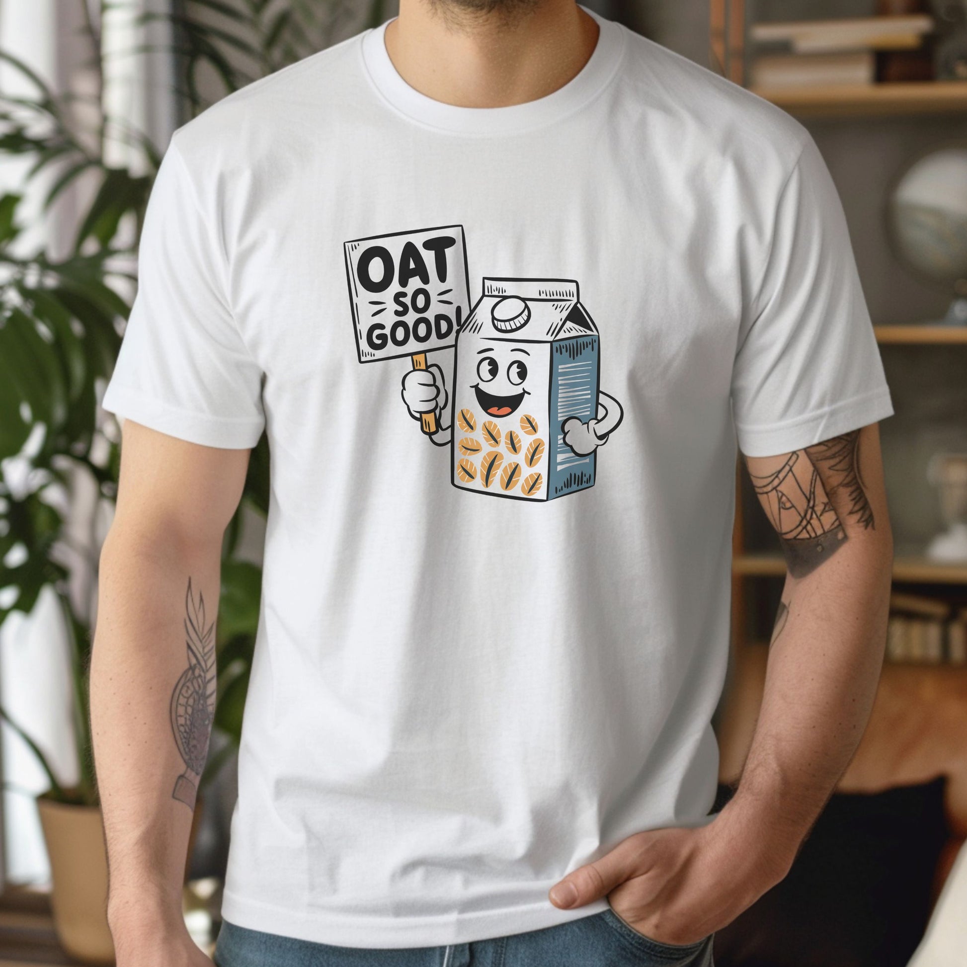 Funny white oat milk t-shirt for vegans