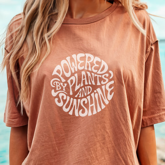 Powered by plants and sunshine terracotta orange rust t-shirt