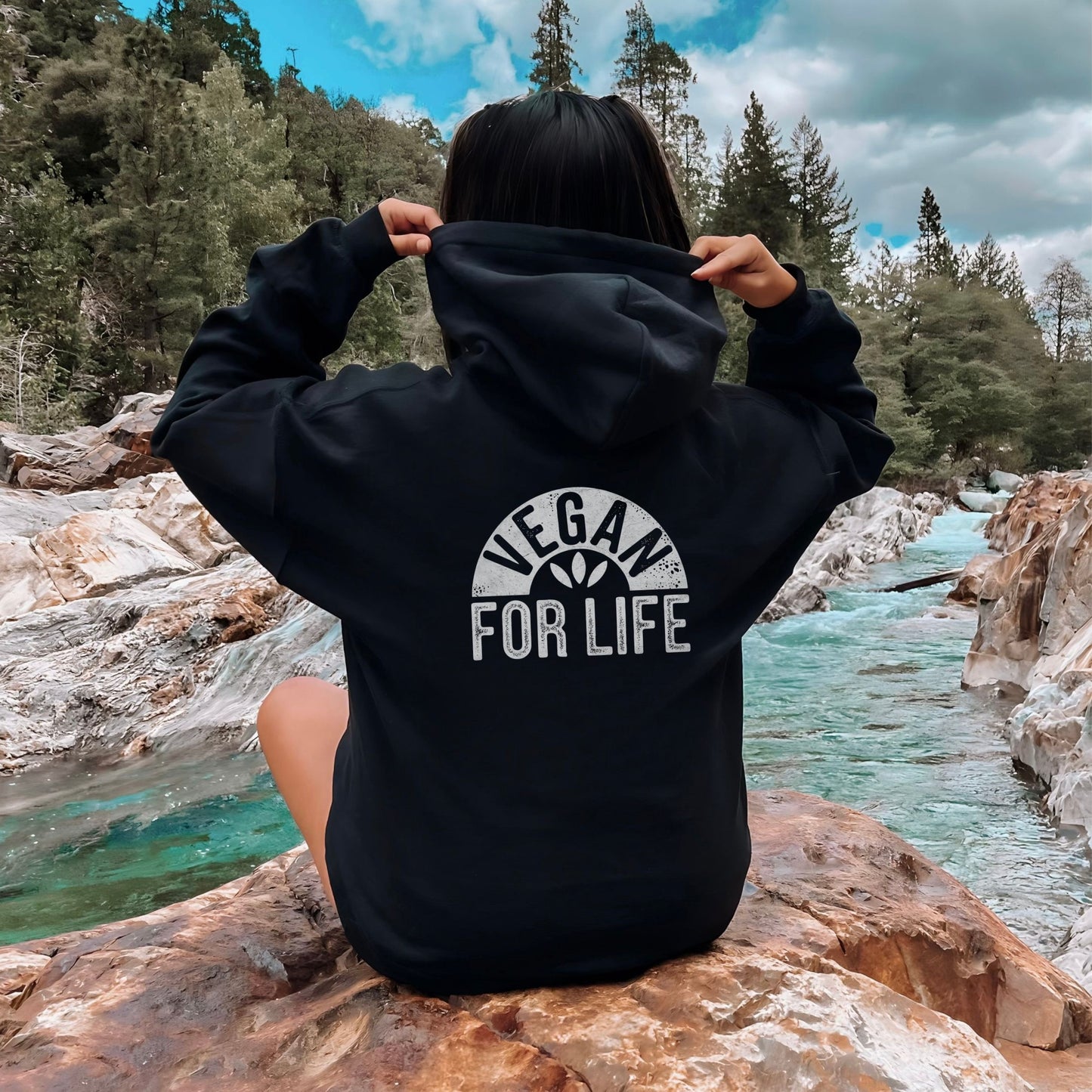 Cosy Black vegan hoodie with Vegan For Life Back Print