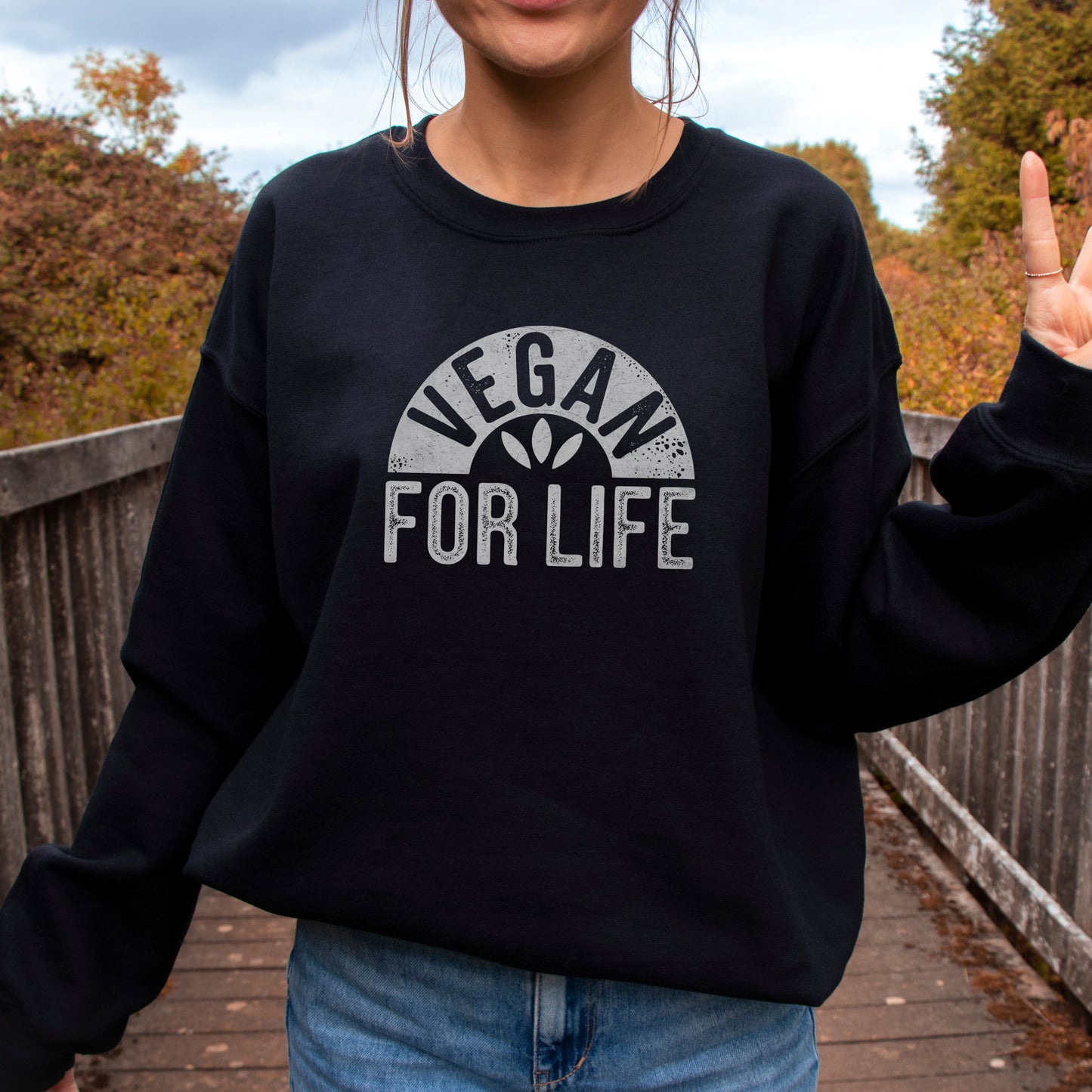 Black sweatshirt with the slogan Vegan For Life