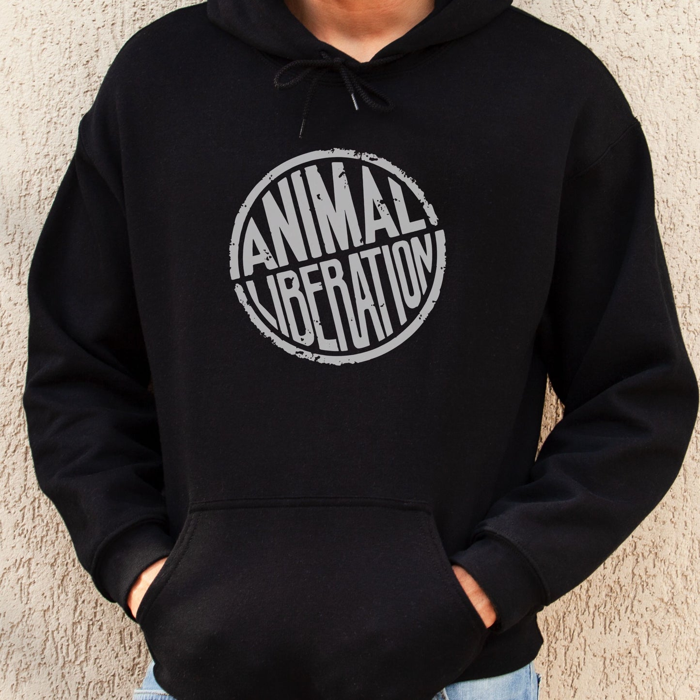 black vegan hoodie for animal rights activists with the slogan Animal Liberation