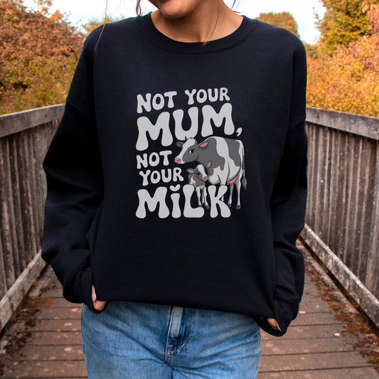 Black Anti dairy sweatshirt with a picture of a cow and her calf